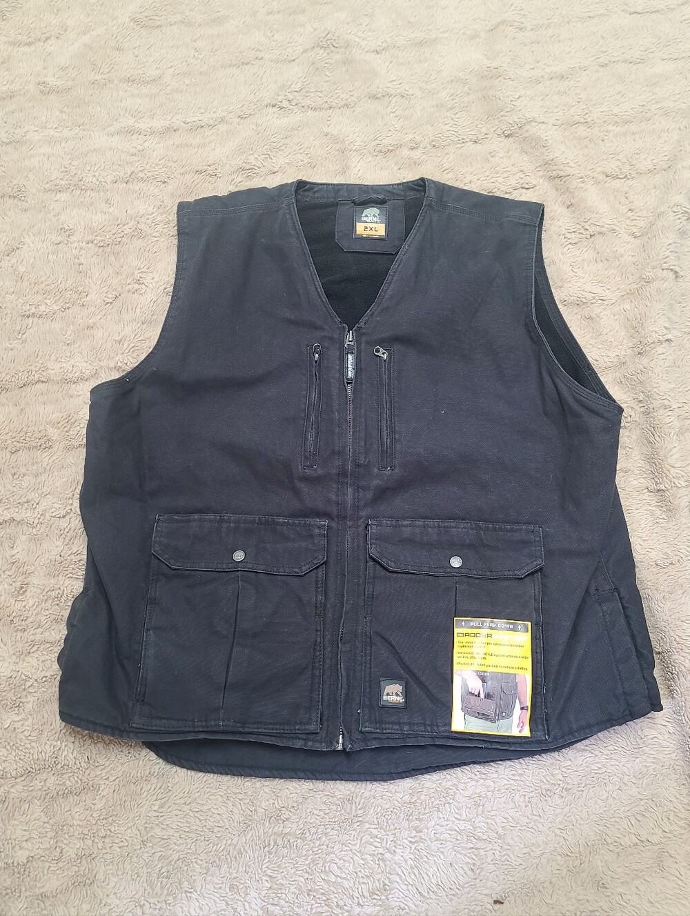 Berne Workweak Conceal Carru Black Utility Vest with Front Pockets With Tags 2xl